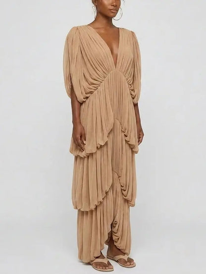 Latte Draped Jersey Maxi Dress - Dresses