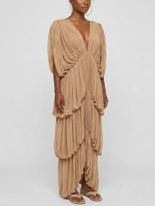Latte Draped Jersey Maxi Dress - Dresses
