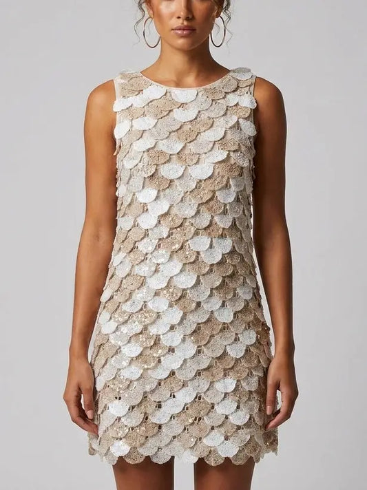 Layered Scalloped Crochet Shift Mini Dress - Small - Dresses