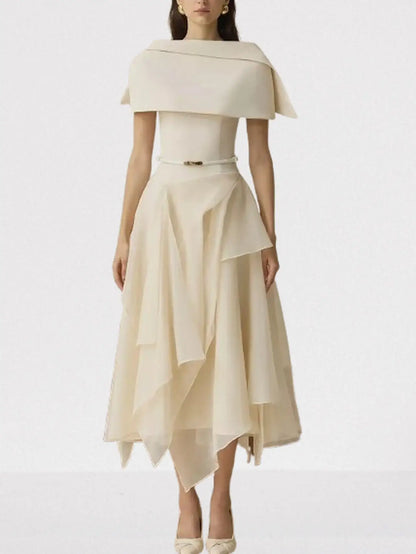 Layered Sleeveless Midi Dress with Detachable Cape - S - Dresses