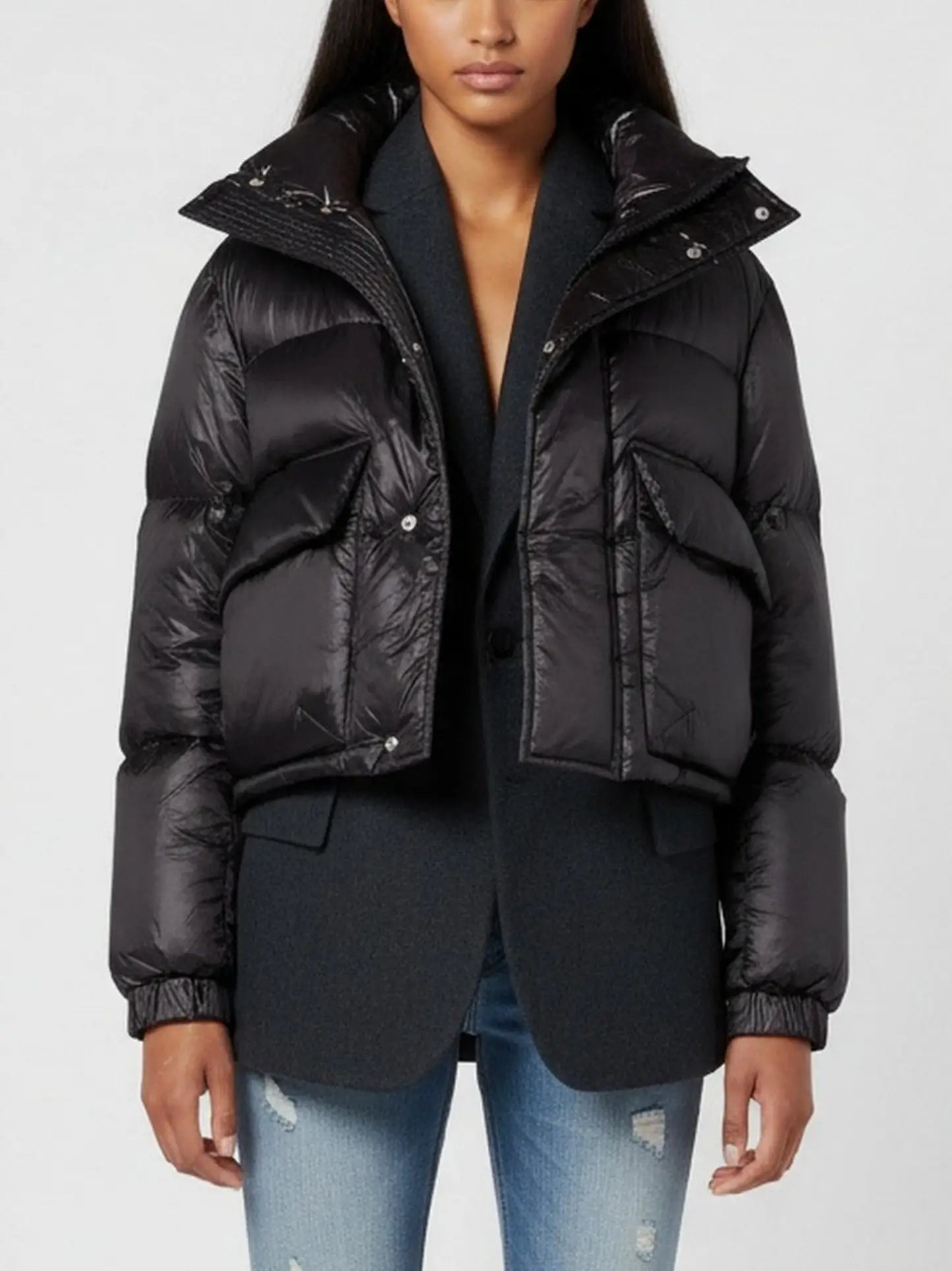 Layered Wool and Puffer Jacket - Small - Jackets