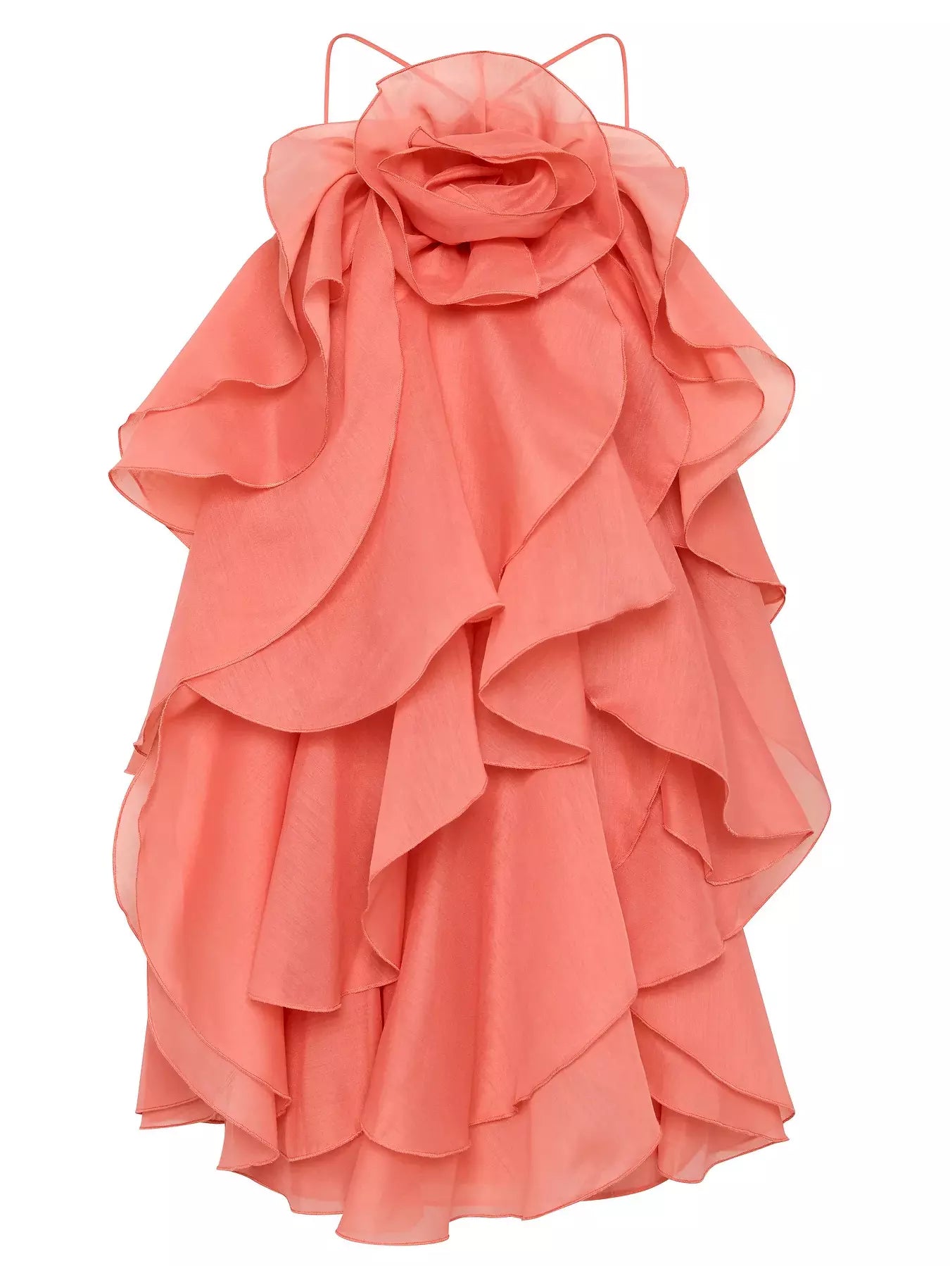 Layered Chiffon Mini Dress with Rose Applique in Coral