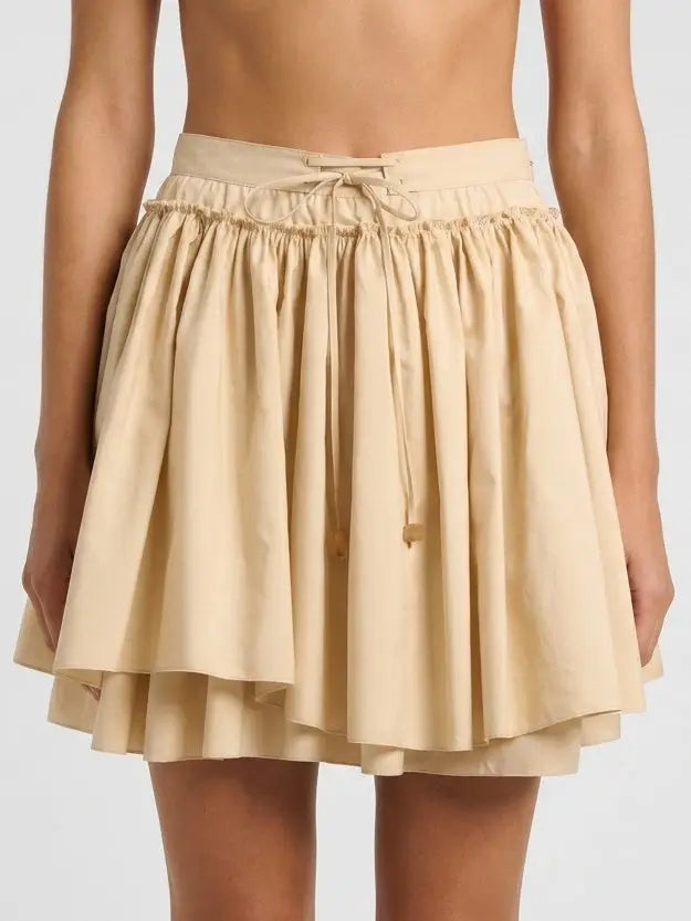 Layered Flared Cotton Mini Skirt with Tie Waist - Skirts