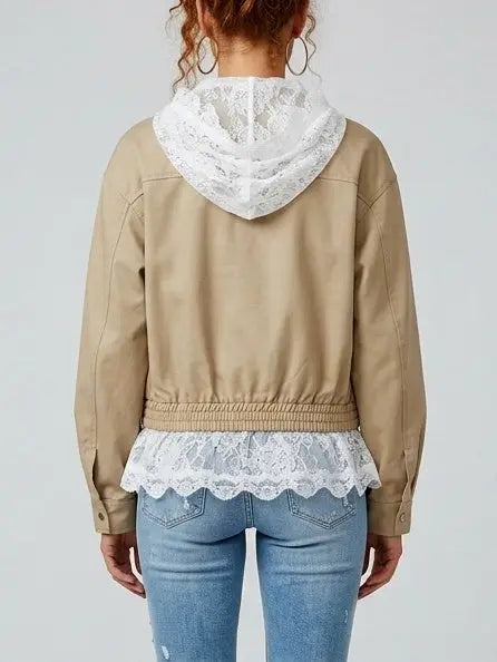 Layered Lace Blouse Effect Bomber Jacket - Jackets