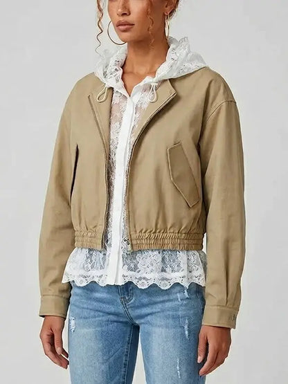 Layered Lace Blouse Effect Bomber Jacket - Jackets
