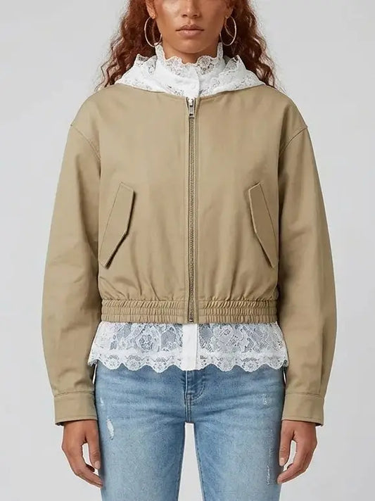 Layered Lace Blouse Effect Bomber Jacket - Small - Jackets