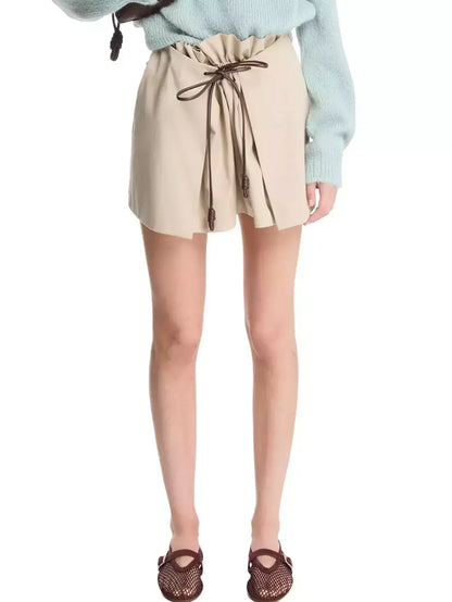 Layered Pleated Top Mini Skirt with Leather Tie - Skirts