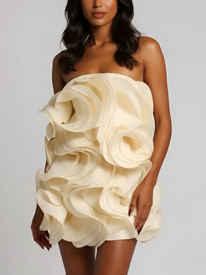Layered Ruffled Strapless Mini Dress - Dresses