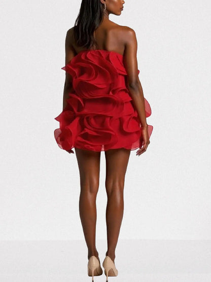 Layered Ruffled Strapless Mini Dress - Dresses