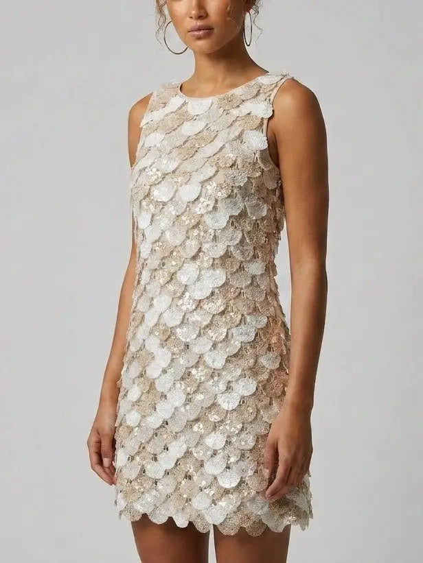 Layered Scalloped Crochet Shift Mini Dress - Dresses