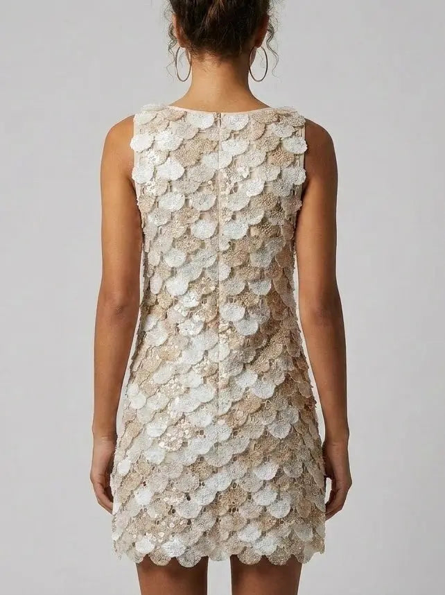 Layered Scalloped Crochet Shift Mini Dress - Dresses