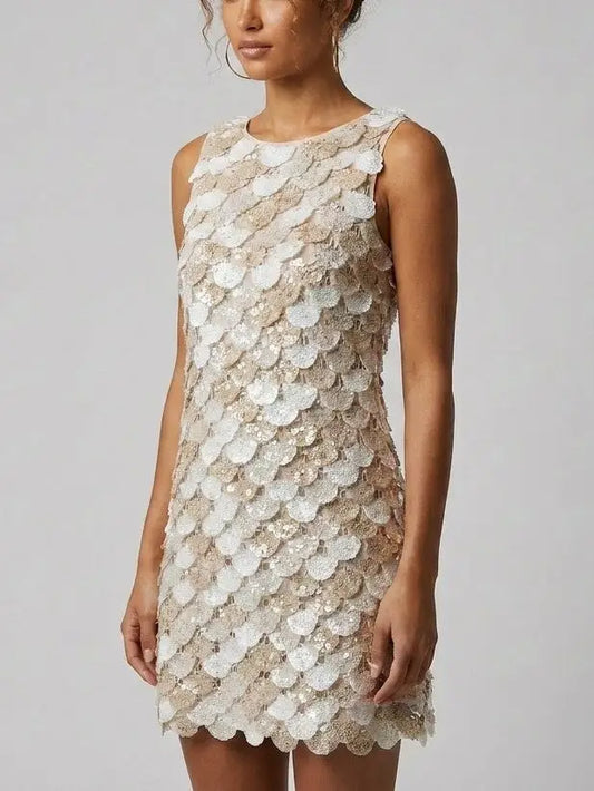 Layered Scalloped Crochet Shift Mini Dress - Dresses