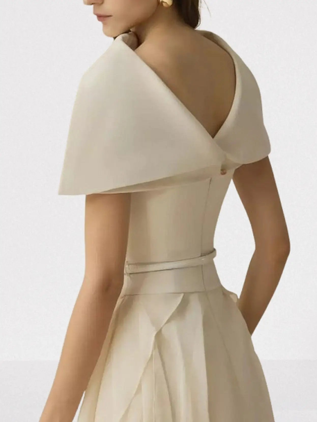 Layered Sleeveless Midi Dress with Detachable Cape - Dresses