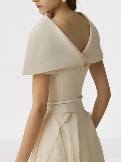 Layered Sleeveless Midi Dress with Detachable Cape - Dresses