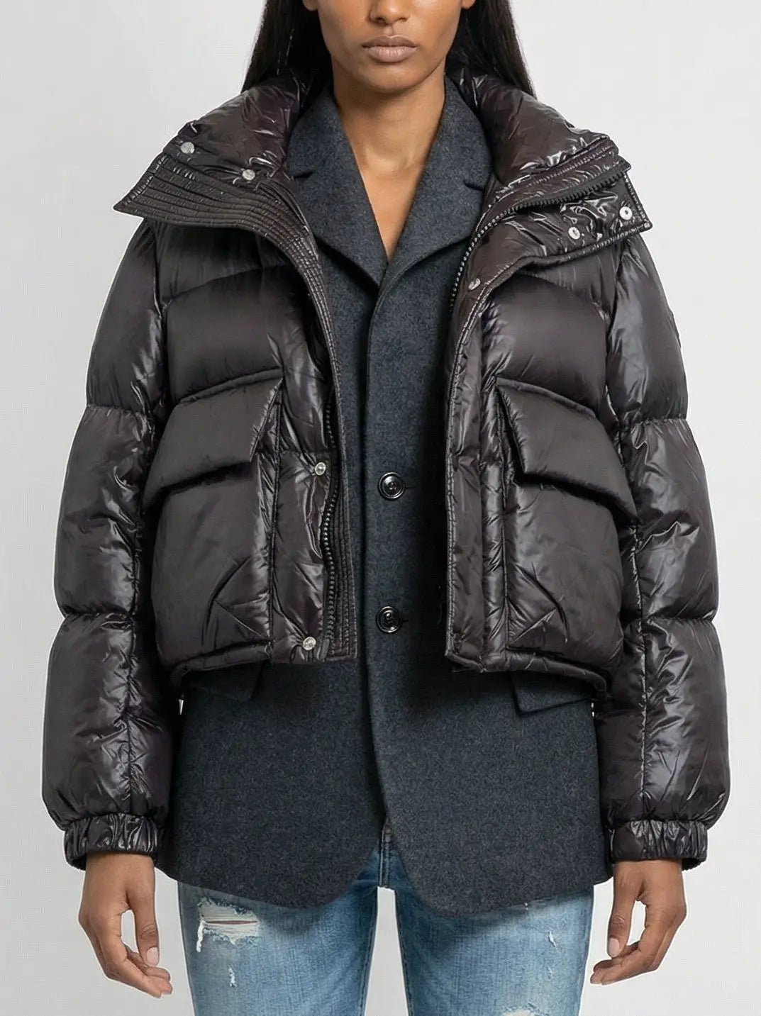 Layered Wool and Puffer Jacket - Jackets