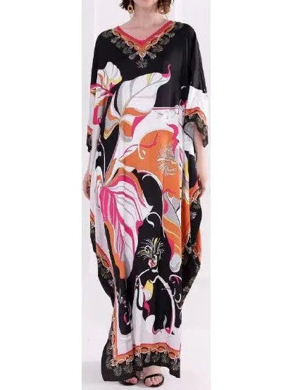 Leaf Printed Kaftan Dress - Branna Couture