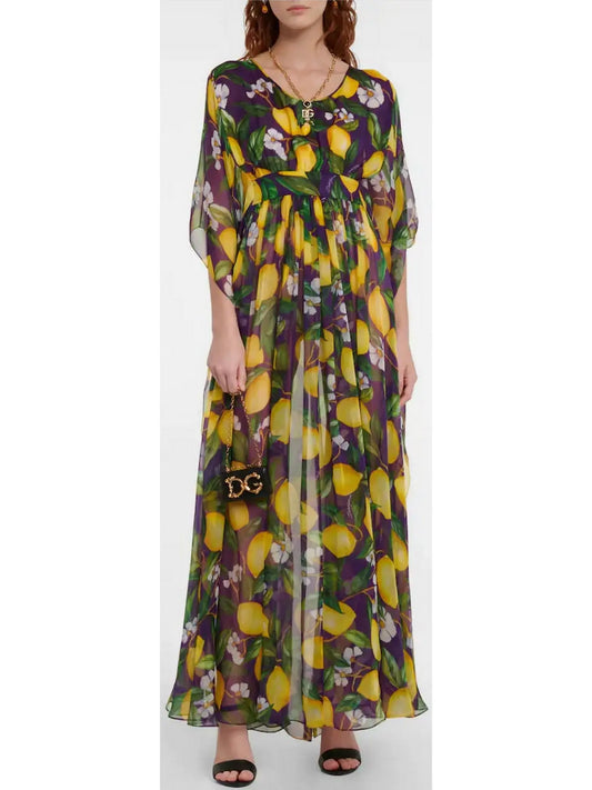 Lemon Print Chiffon Backless Dress - Branna Couture