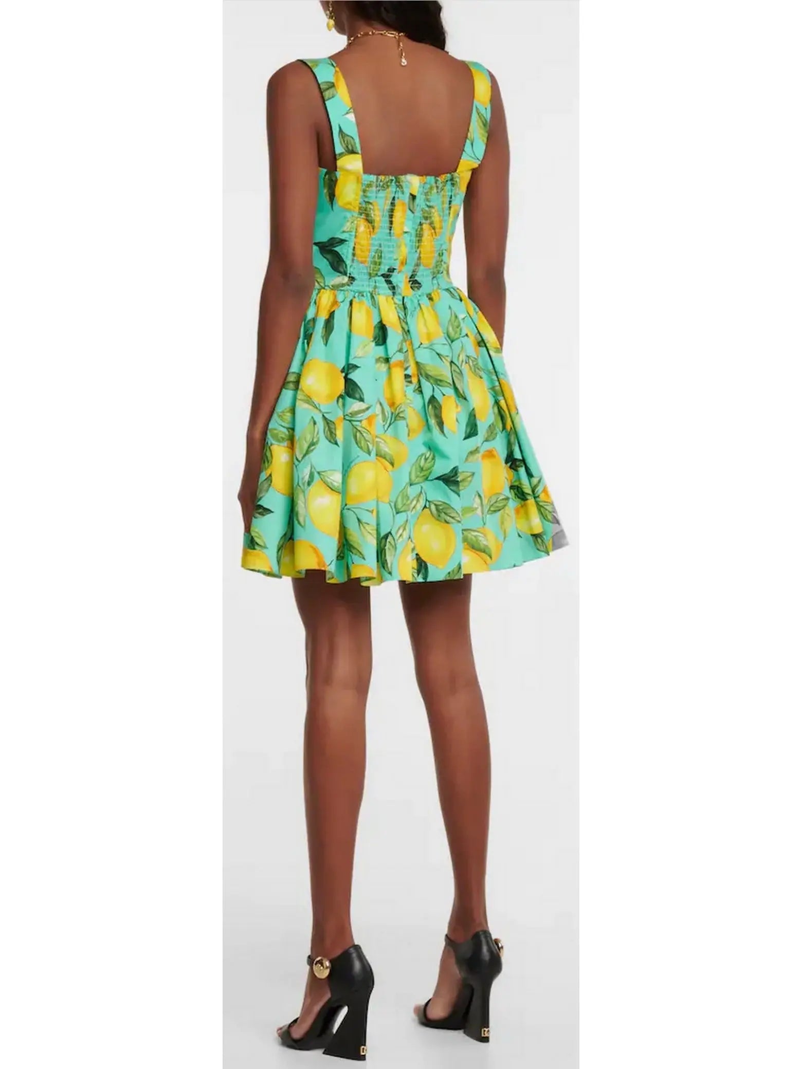 Lemon Printed Mini Dress, Green - Branna Couture