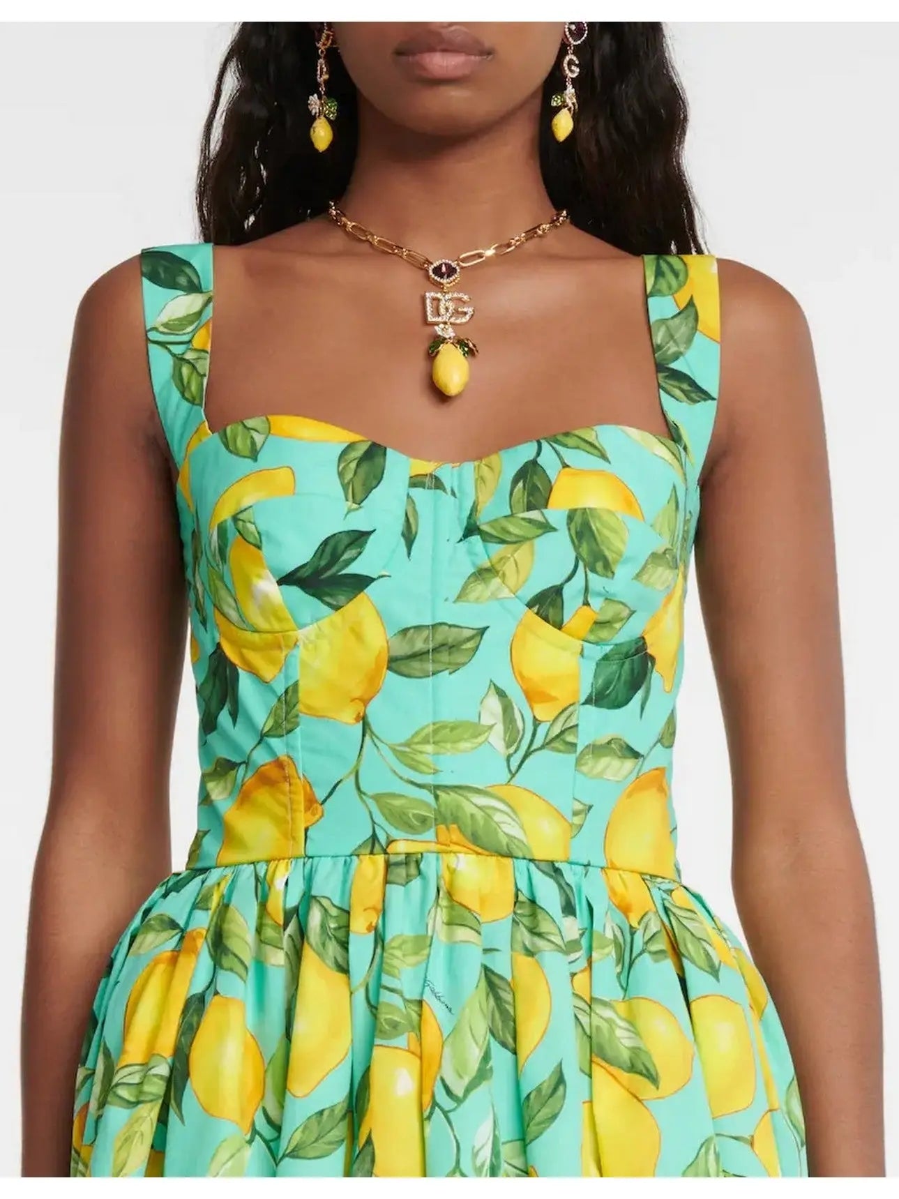 Lemon Printed Mini Dress, Green - Branna Couture