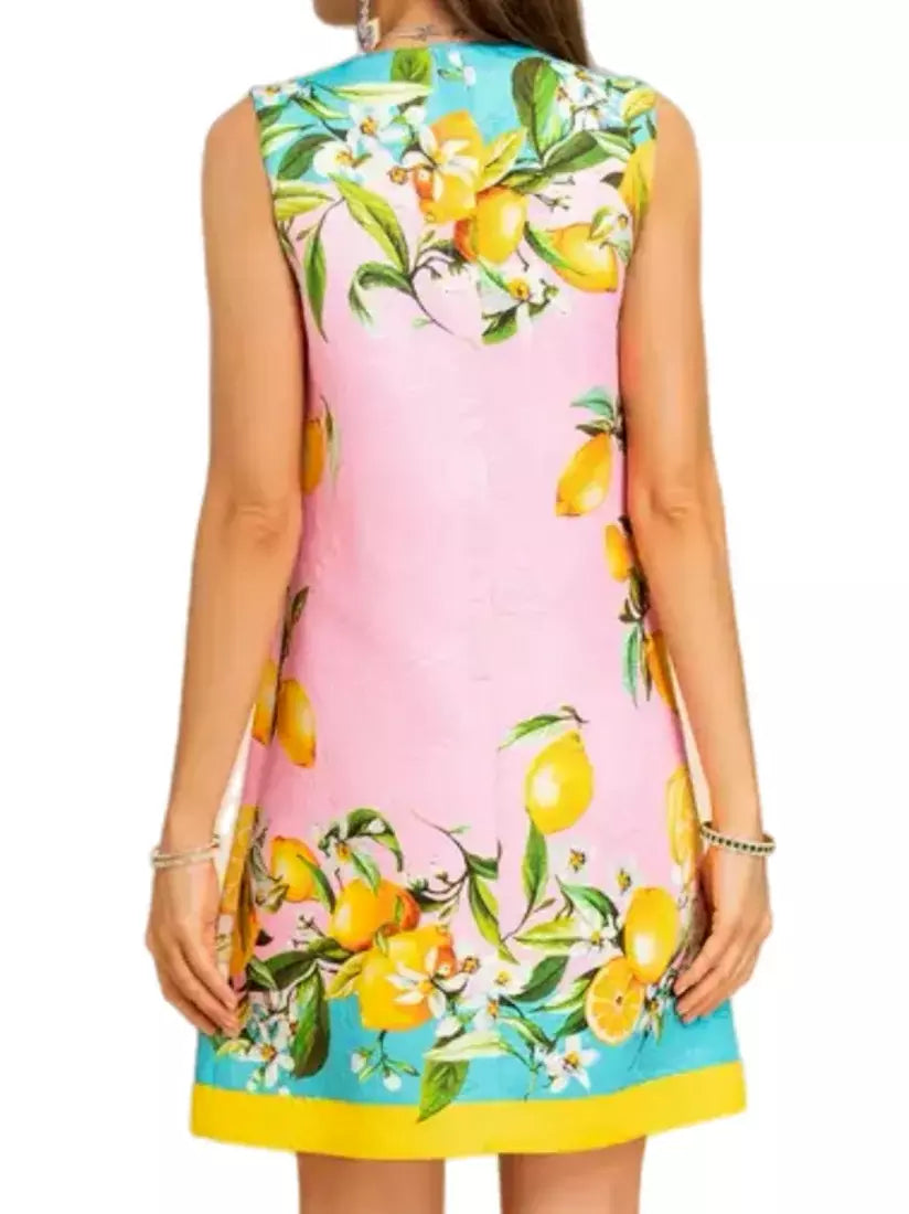 Lemon Printed Brocade Mini Dress