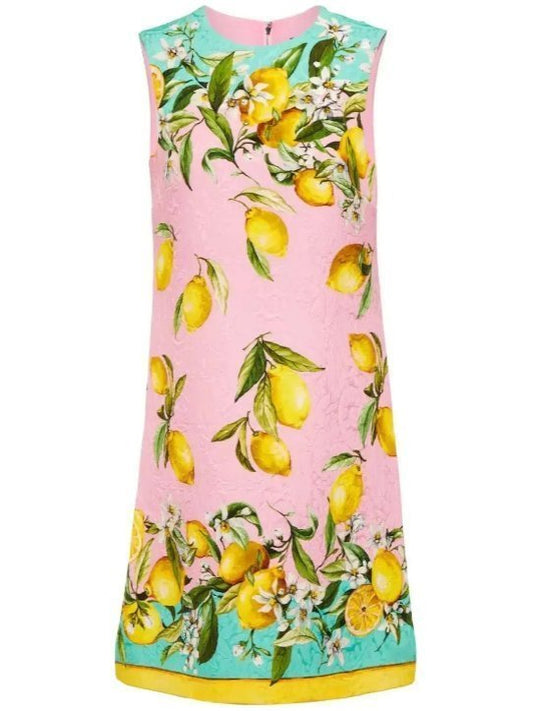 Lemon Printed Brocade Mini Dress
