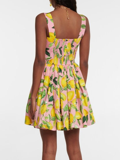 Lemon Printed Mini Dress, Pink