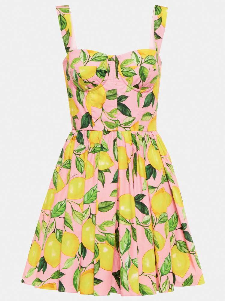 Lemon Printed Mini Dress, Pink