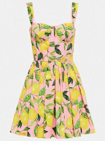 Lemon Printed Mini Dress, Pink