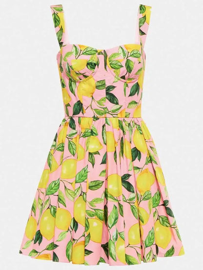 Lemon Printed Mini Dress Pink - Dresses