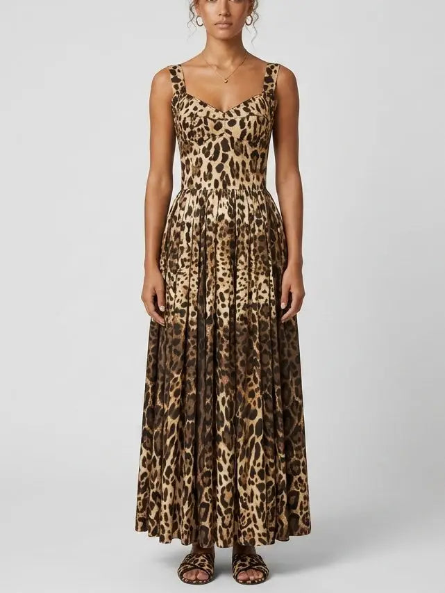 Leopard Print Bustier Cotton Maxi Dress - S - Dresses