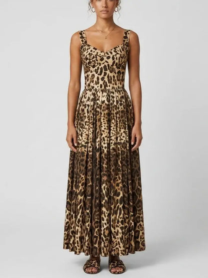 Leopard Print Bustier Cotton Maxi Dress - S - Dresses