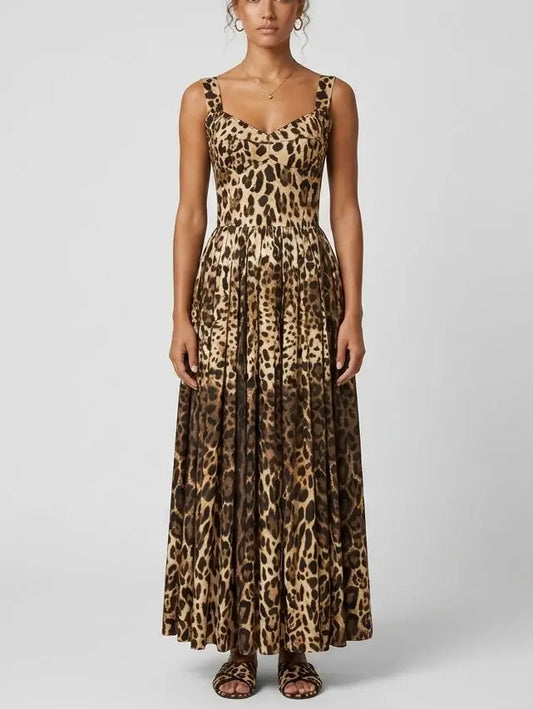 Leopard Print Bustier Cotton Maxi Dress - S - Dresses