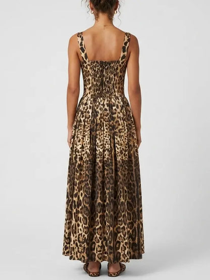 Leopard Print Bustier Cotton Maxi Dress - Dresses