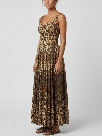 Leopard Print Bustier Cotton Maxi Dress - Dresses
