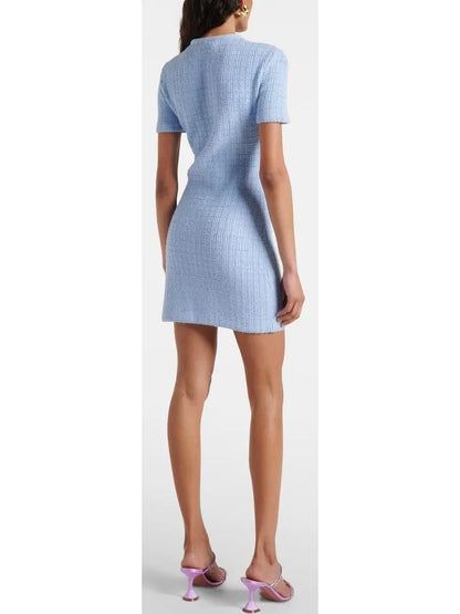 Light Blue Jewel-Button Knit Mini Dress - Branna Couture