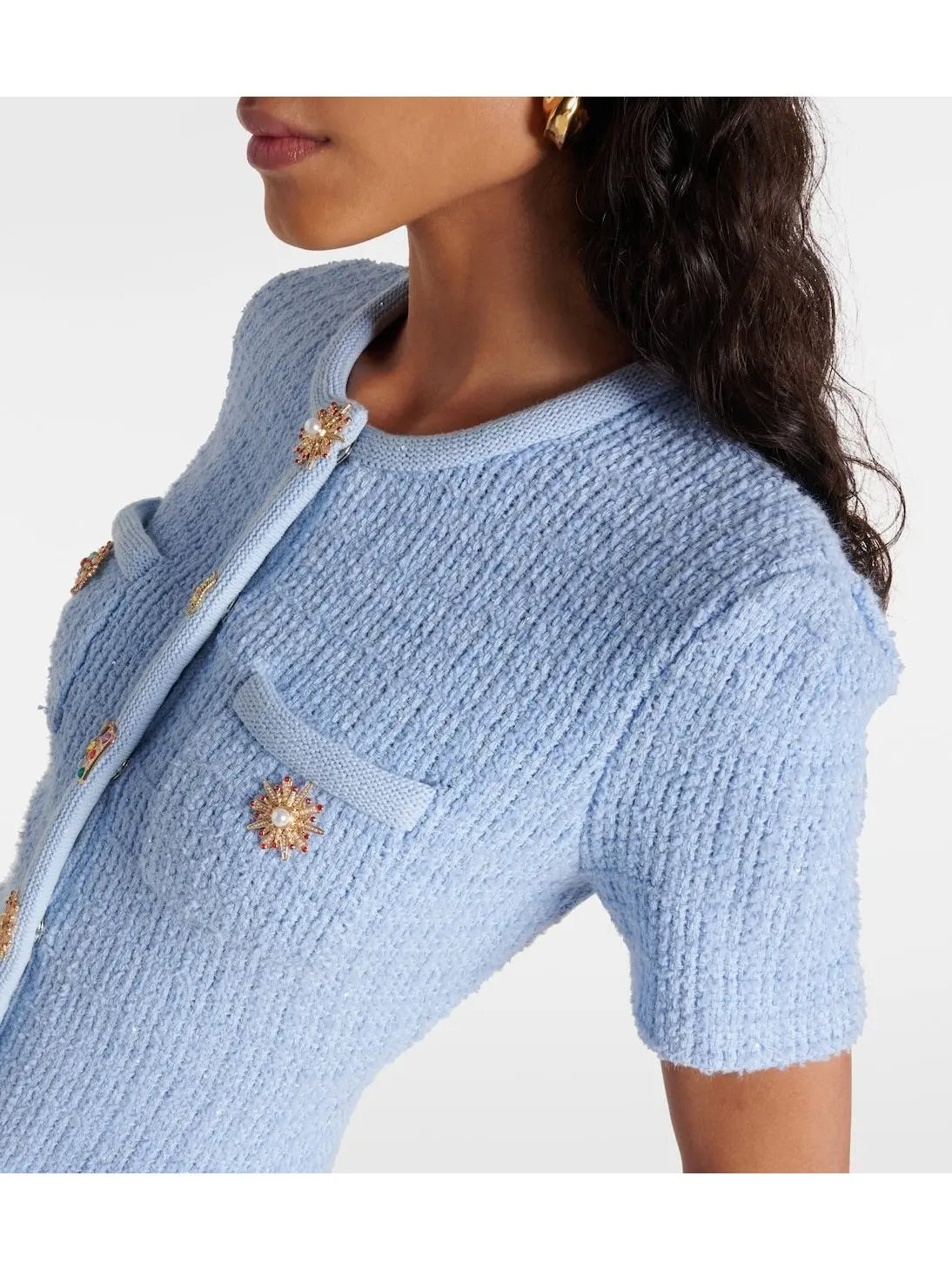 Light Blue Jewel-Button Knit Mini Dress - Branna Couture