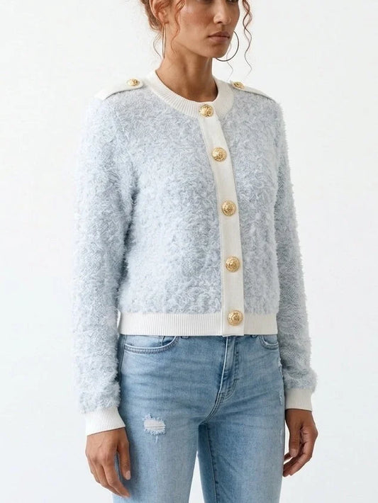 Short-Sleeve Cropped Knit Cardigan in Blue - Sweaters & Knitwear