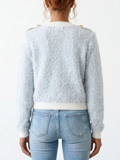 Short-Sleeve Cropped Knit Cardigan in Blue - Sweaters & Knitwear