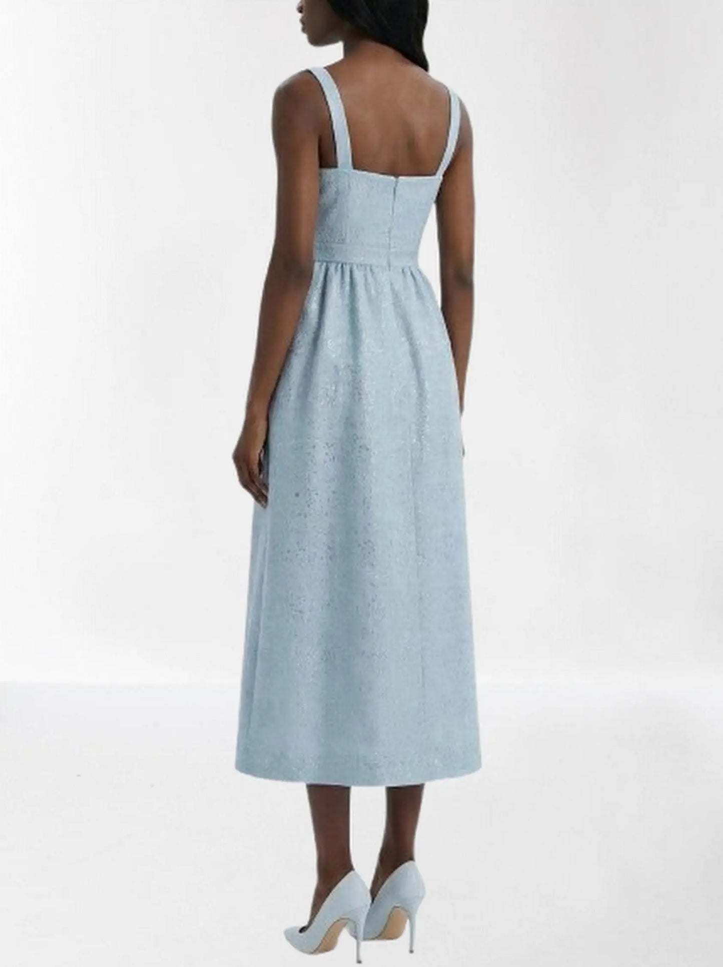 Light Blue Rosette-Embellished Midi Dress - Dresses