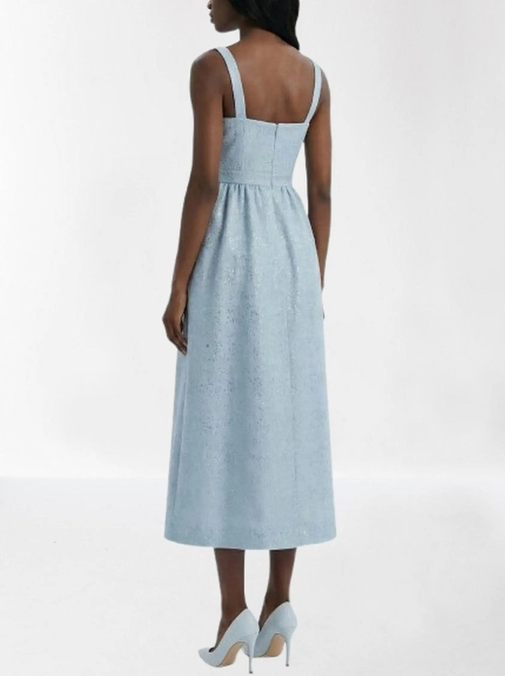 Light Blue Rosette-Embellished Midi Dress - Dresses