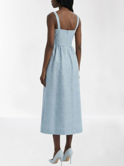 Light Blue Rosette-Embellished Midi Dress - Dresses