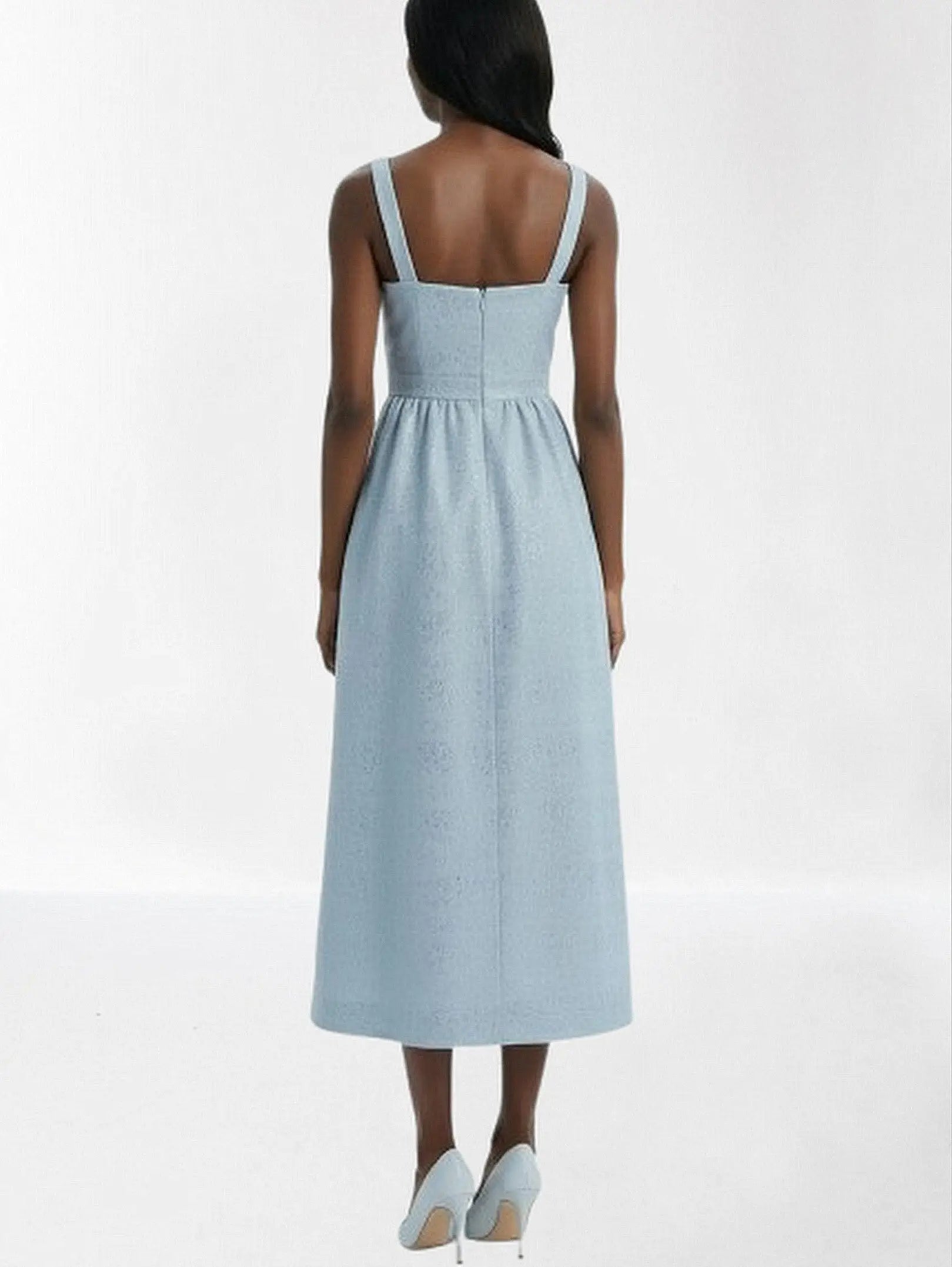 Light Blue Rosette-Embellished Midi Dress - Dresses