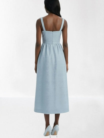 Light Blue Rosette-Embellished Midi Dress - Dresses