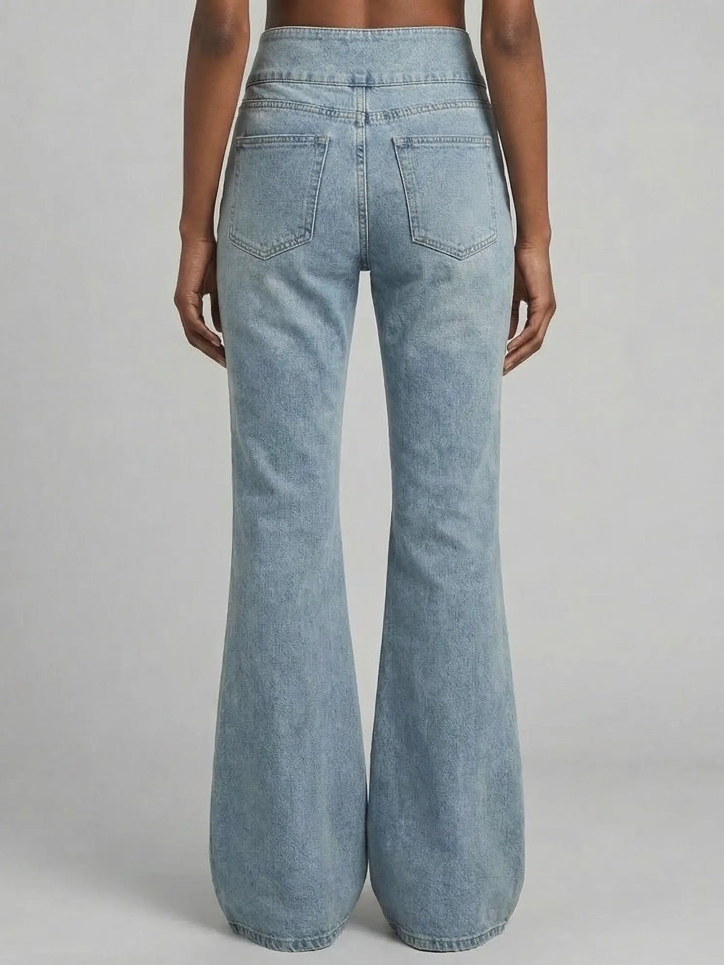 Light Blue Sequin and Beaded Flare Denim Jeans - Jeans & Pants