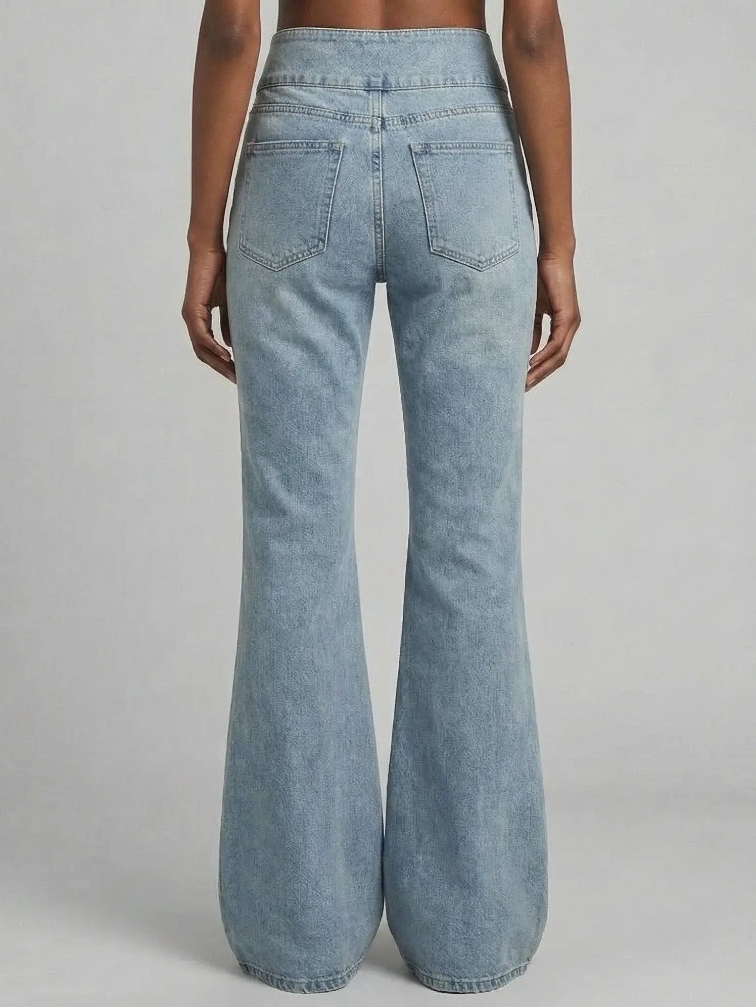 Light Blue Sequin and Beaded Flare Denim Jeans - Jeans & Pants