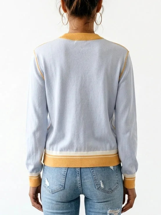 Light Blue Silk Equestrian Graphic Print Sweater - Sweaters & Knitwear