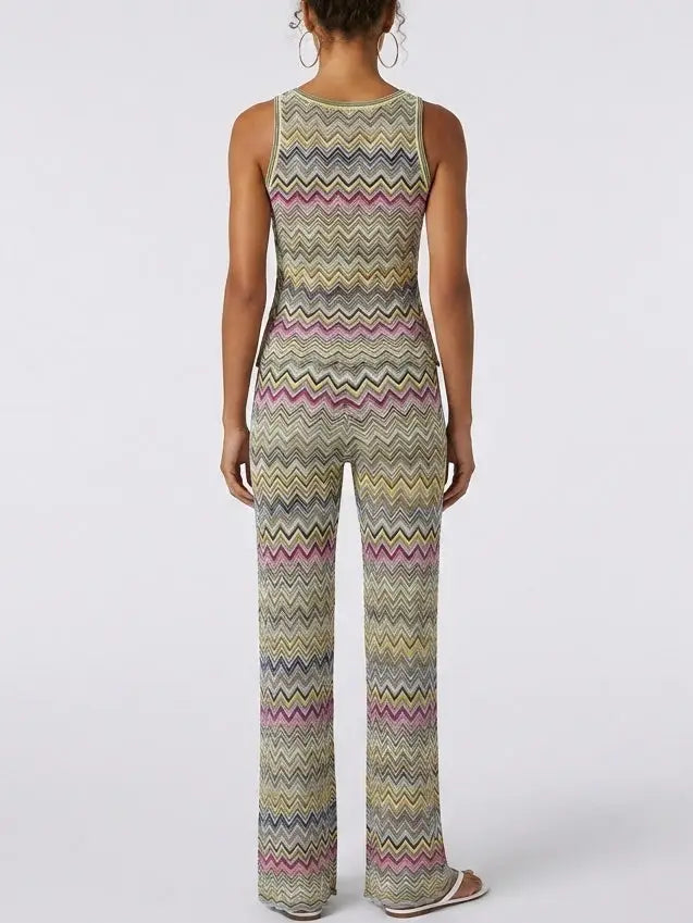 Light Multicolor Chevron Knit Tank Top and Pant Set - Suits & Sets