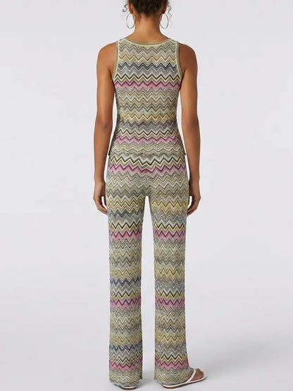 Light Multicolor Chevron Knit Tank Top and Pant Set - Suits & Sets