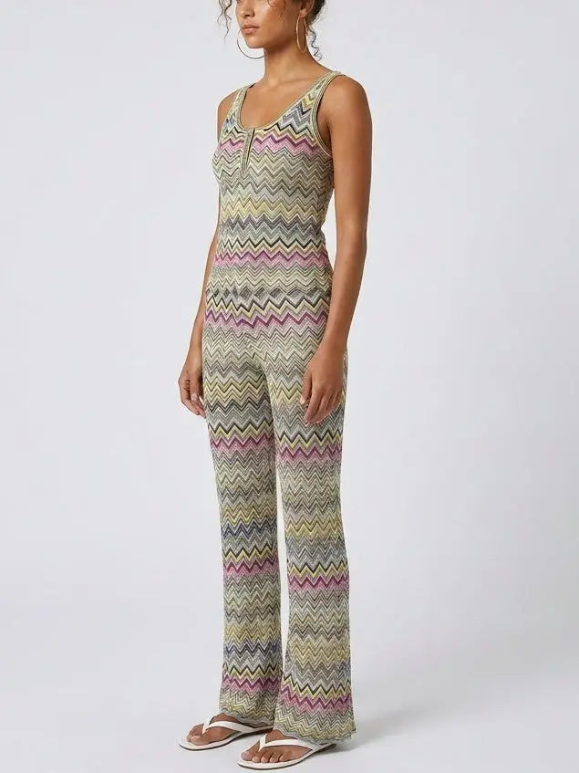Light Multicolor Chevron Knit Tank Top and Pant Set - Suits & Sets