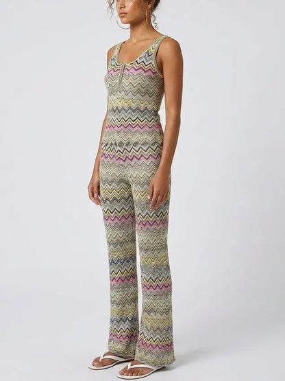 Light Multicolor Chevron Knit Tank Top and Pant Set - Suits & Sets